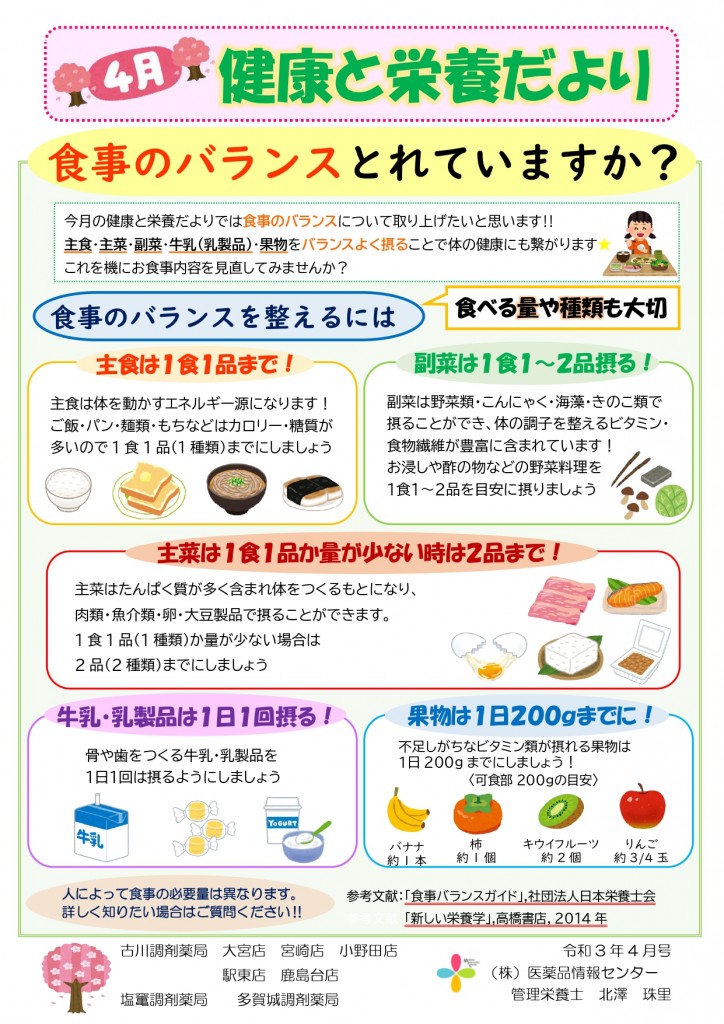 健康と栄養だより食事のバランスについて2021年4月号 株式会社医薬品情報センター